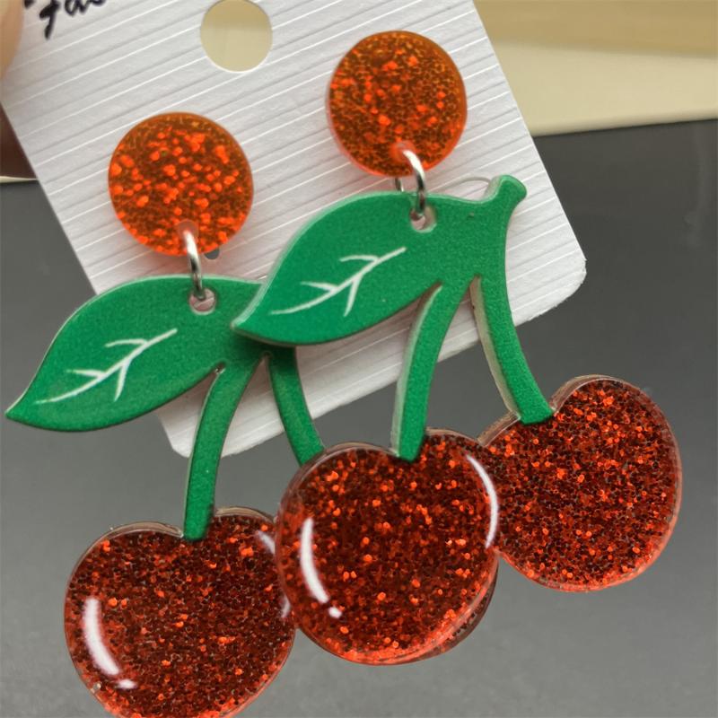 New Lovely Fruit Earrings Mango Strawberry Watermelon Fruit Earrings Sparkling Acrylic Earrings Jewelry Accessory Gifts