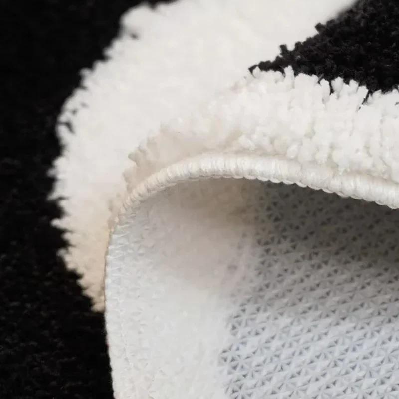 Милый черный ковер из брикетов, мягкий плюшевый лохматый круглый коврик для гостиной, противоскользящий, в мультяшном стиле, уютный ковер для домашнего декора в гостиной