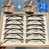 12pcs Elegant Rimless Reading Glasses for Women & Men Transparent Lightweight Plastic Frames with Golden Accents