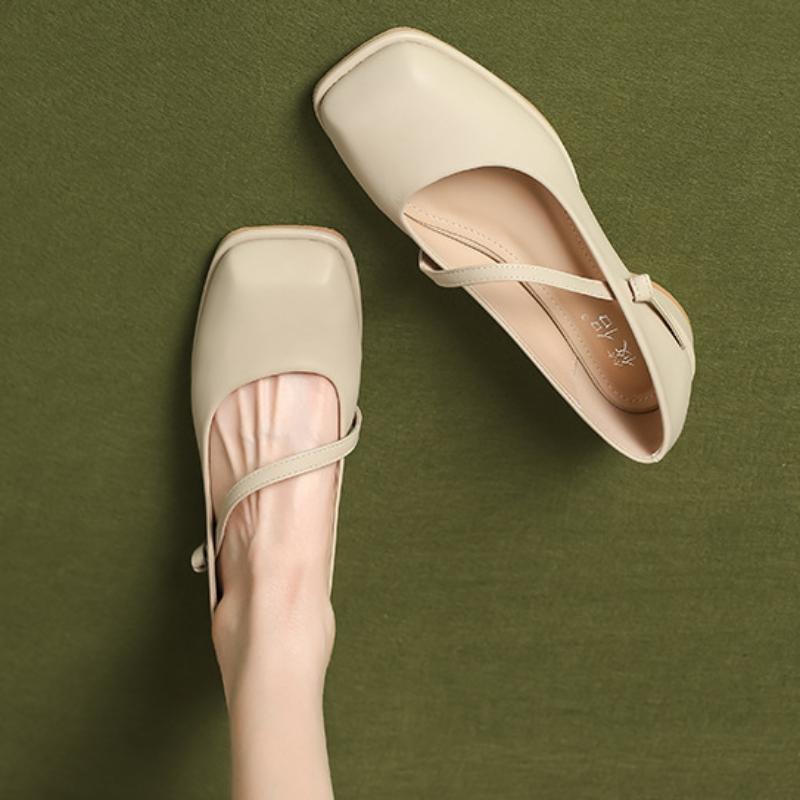 Французские туфли на толстом каблуке, маленькие кожаные туфли 2024 года, новые модные простые универсальные повседневные туфли в стиле ретро, осенние, удобные туфли на высоком каблуке