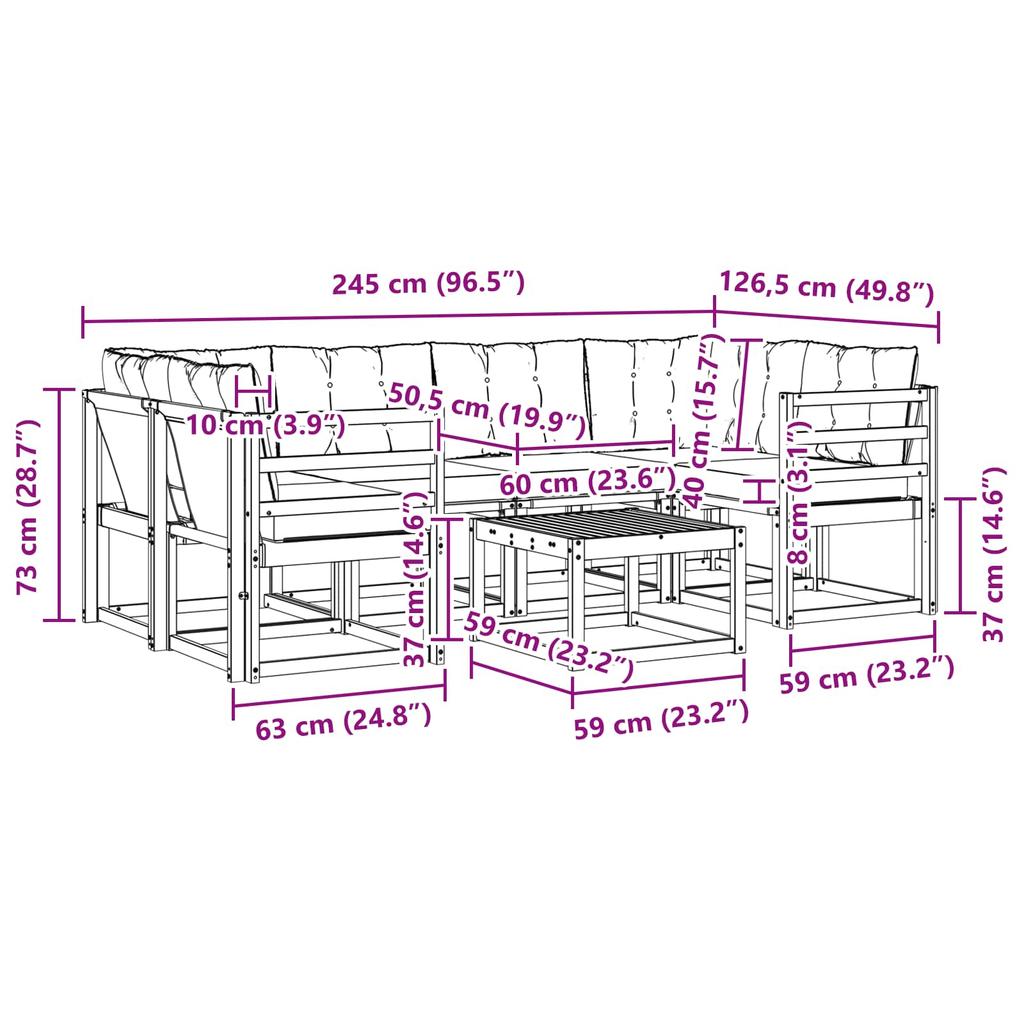 Outdoor Sofa Set with Cushions 7 pcs Natural and Light Grey