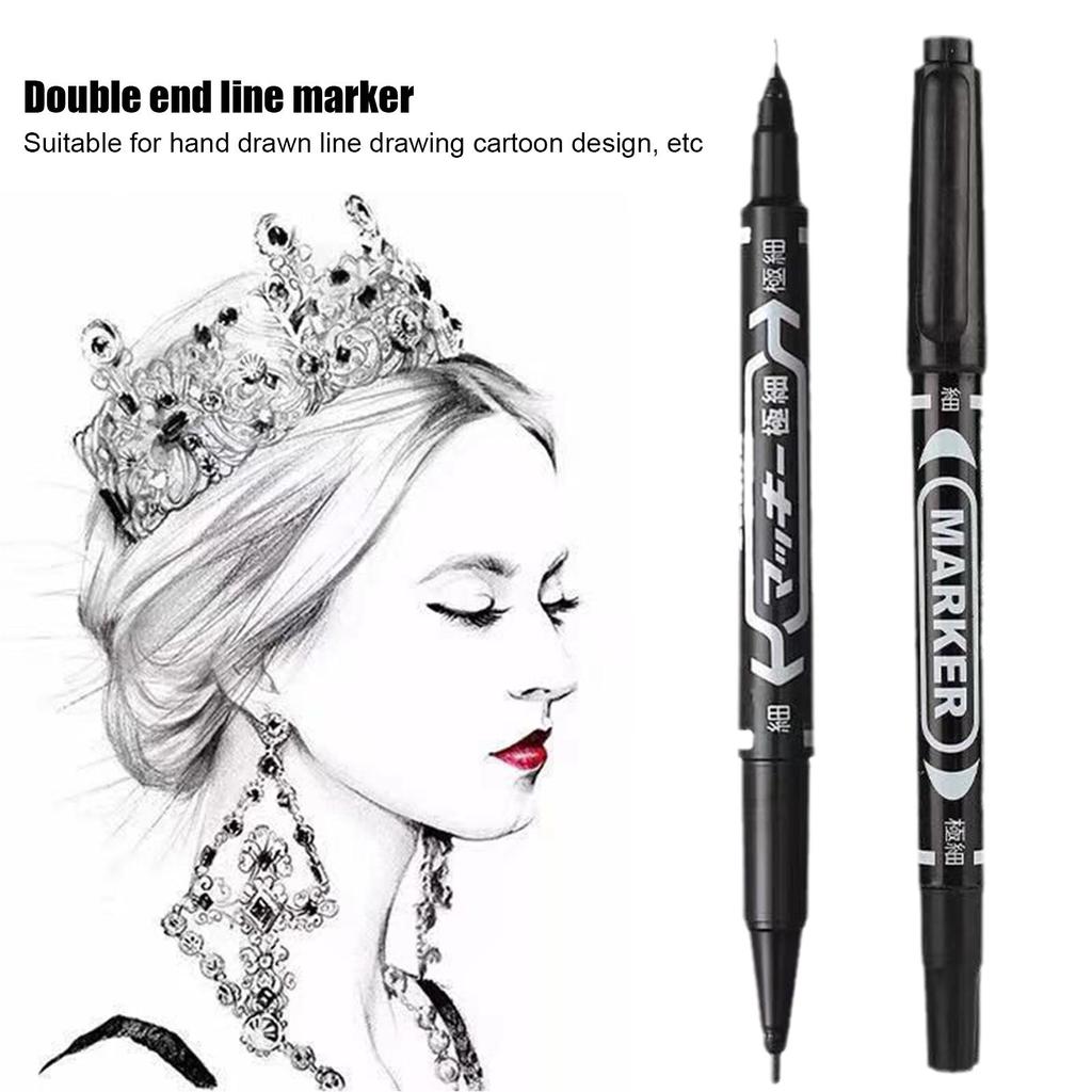 Black Marker Pen Dual Thick And Thin Nib Waterproof Pen Sketchbook Painting Ma Paint C2x7 Suppl V2H5