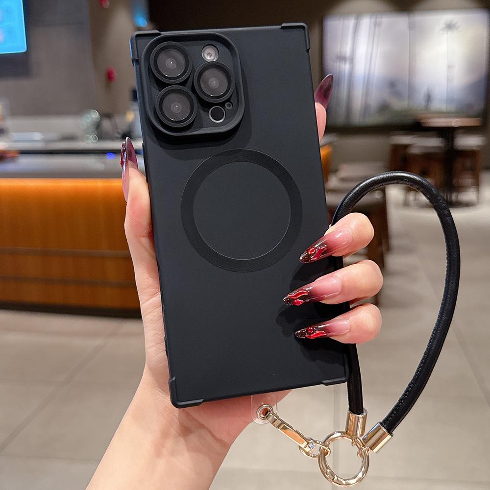 Для чехла Magsafe Кожаный ручной ремешок Шнурок для iPhone 16 15 14 13 Pro Max Магнитная беспроводная зарядка Ударопрочная мягкая накладка