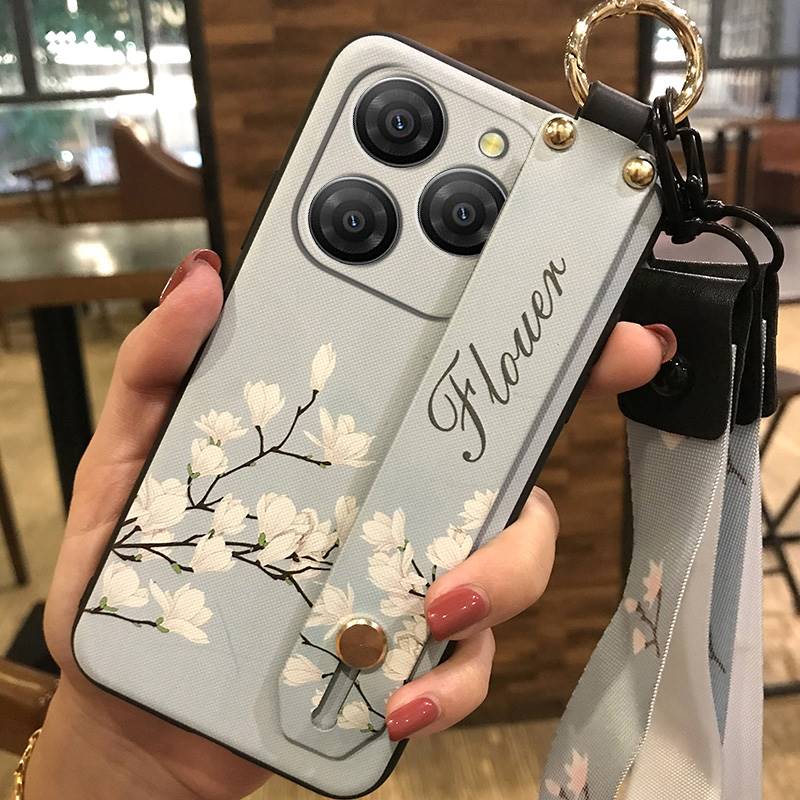 Anti-dust Soft Case Phone Case For Blackview Shark9 5G Wrist Strap Shockproof Durable Waterproof Flower Kickstand Ring
