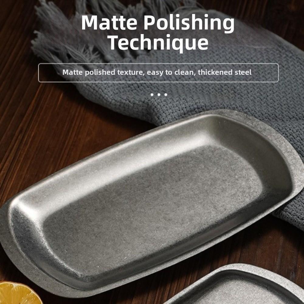 Stainless Steel Dinner Plate Rectangular Steak Plates Dessert Snack Plate  For BBQ Dim Sum