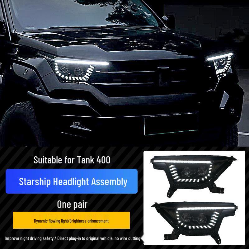 Сборка двойного переднего фонаря Tank 400 Hi4-T Starship - Неразрушающая замена автомобильных фар.