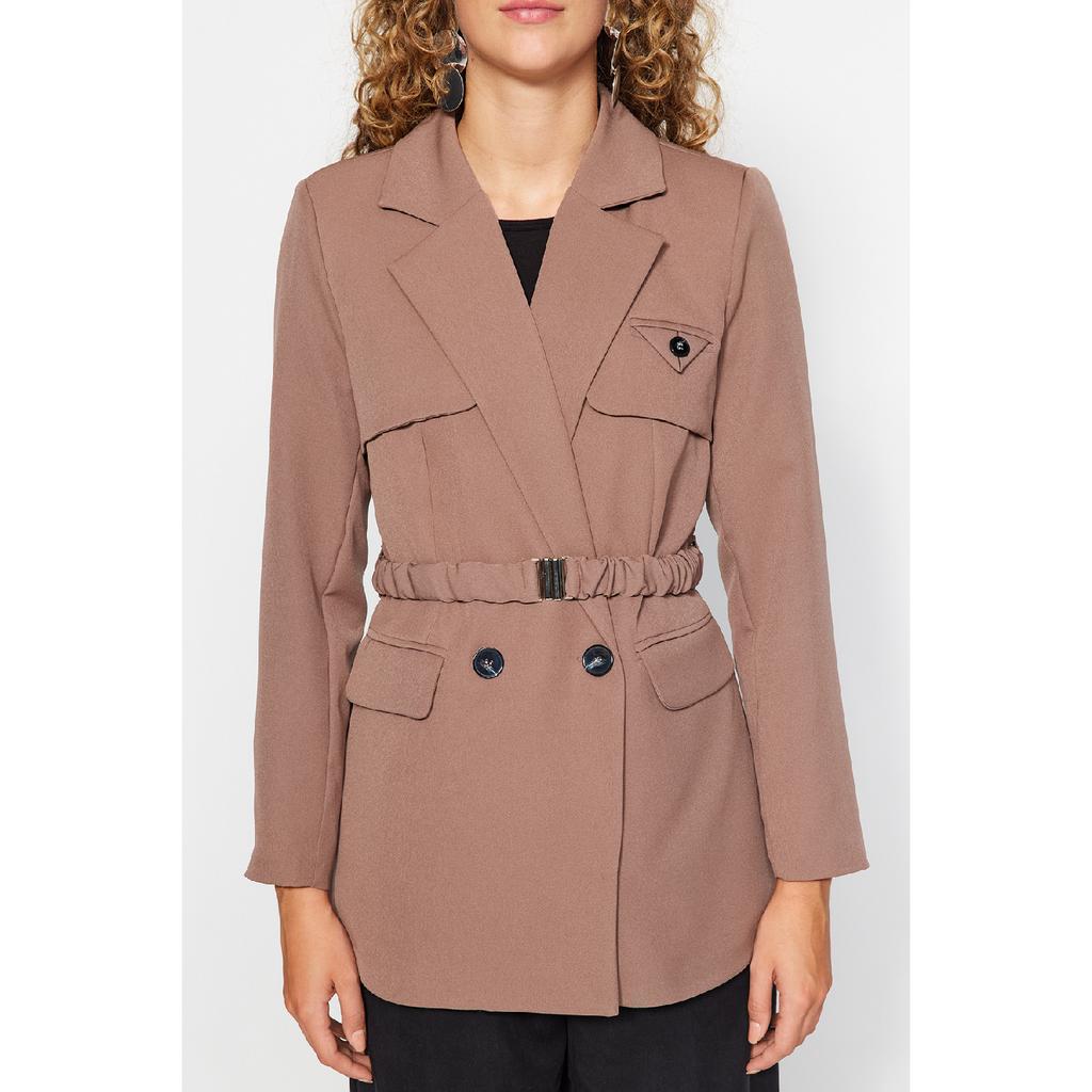 Коричневая тканая куртка с поясом Tctaw24ck00025