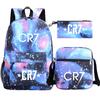 Cristiano Ronaldo Print Teenage School Backpack Set 3pcs Oxford Fabric Unisex Shoulder Bag High Students
