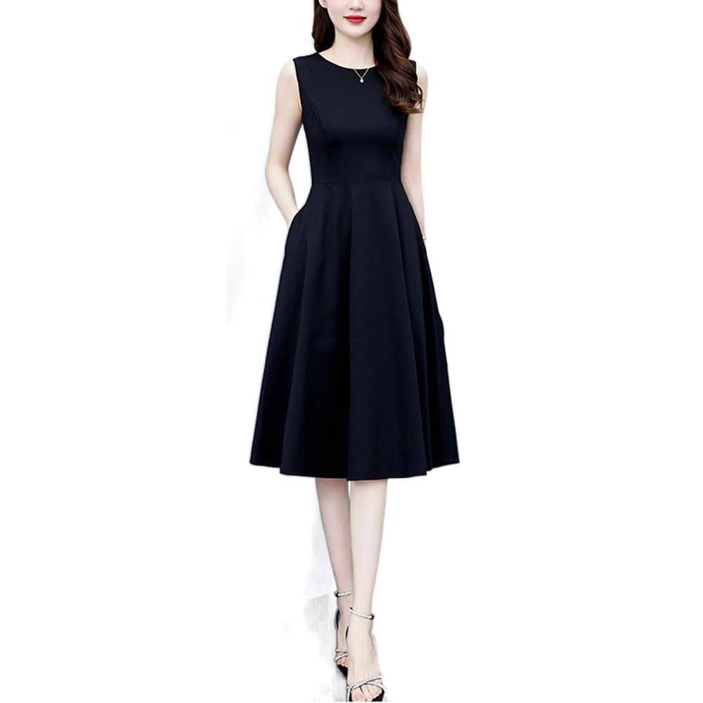 Plus Size Elegant Long [DREKOBOS] A-Line Dress, Sleeveless, Dress, Black, Summer, M-5XL