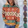 Women's Fashion Casual Ethnic Style Printed Long Sleeved Hooded Sweater Top
