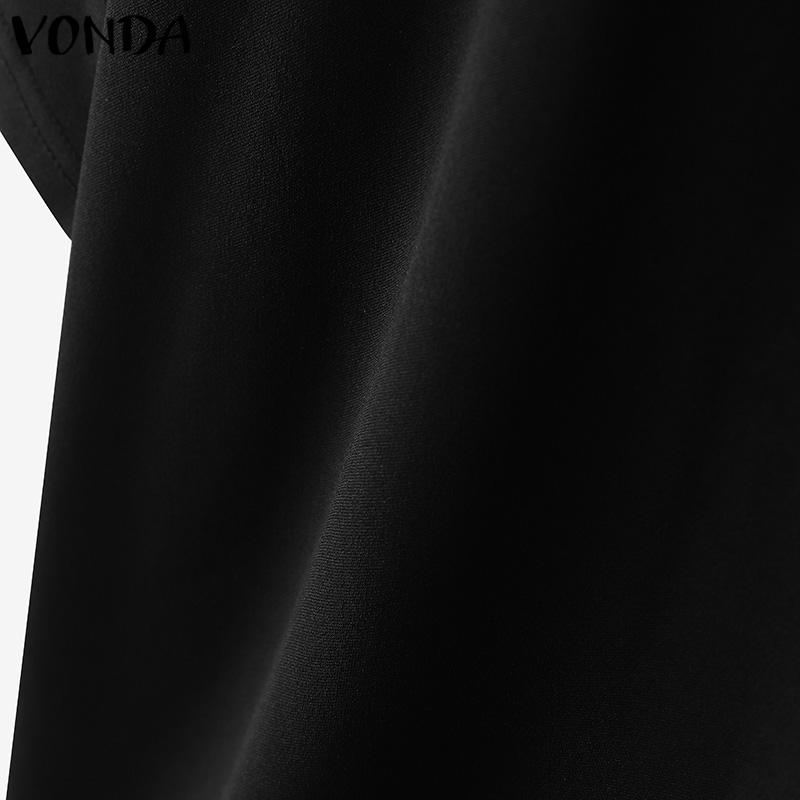 VONDA Women Doll Collar Short Sleeve Stitching Print College Style Blouse