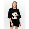 Oversized T Shirt Black Cute White Dog Print Casual Everyday Wear