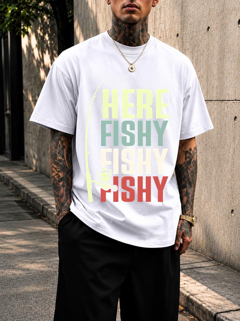 2026 New Pure Cotton Tshirt Fishy Fishy Come Over Fishing Fun Slogan Print Crew Neck Short Sleeve Casual Top