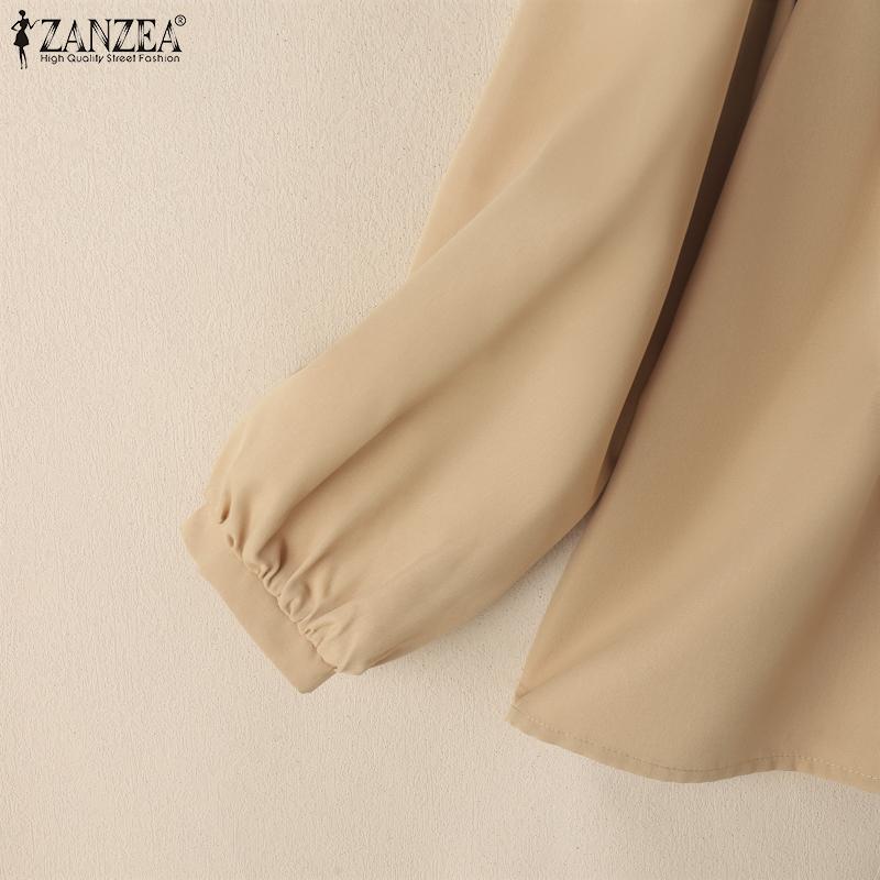 ZANZEA Женская свободная повседневная блузка с длинным рукавом и воротником-стойкой