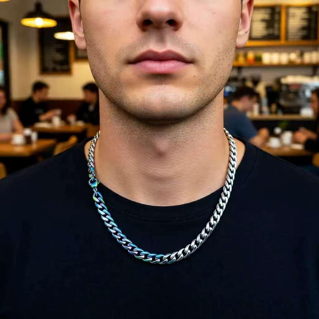 New 316L stainless steel iridescence and primary colors dual Hip hop necklace Jewelry