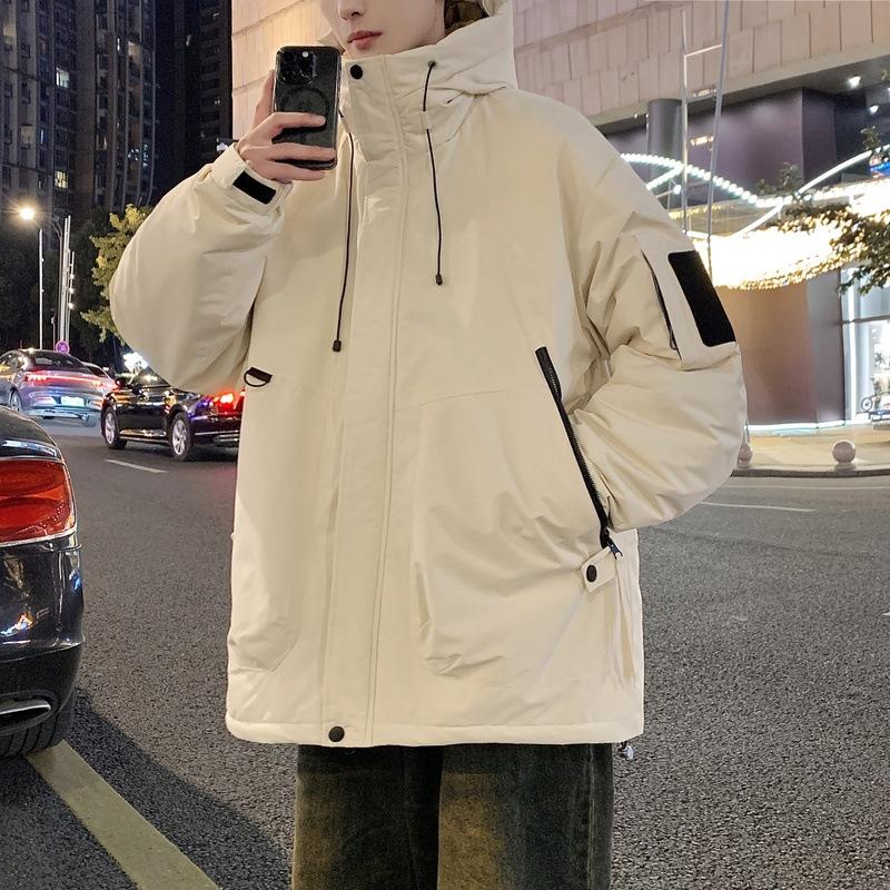 Зимняя новая пуховая куртка с капюшоном высокого качества, корейская версия, свободная, мужская и женская, одинаковая, рабочая, уличная ветрозащитная куртка