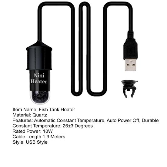 1 комплект обогревателя для аквариума с питанием от USB, нагревательный стержень для мини-аквариума с присоской для аквариума, водного террариума