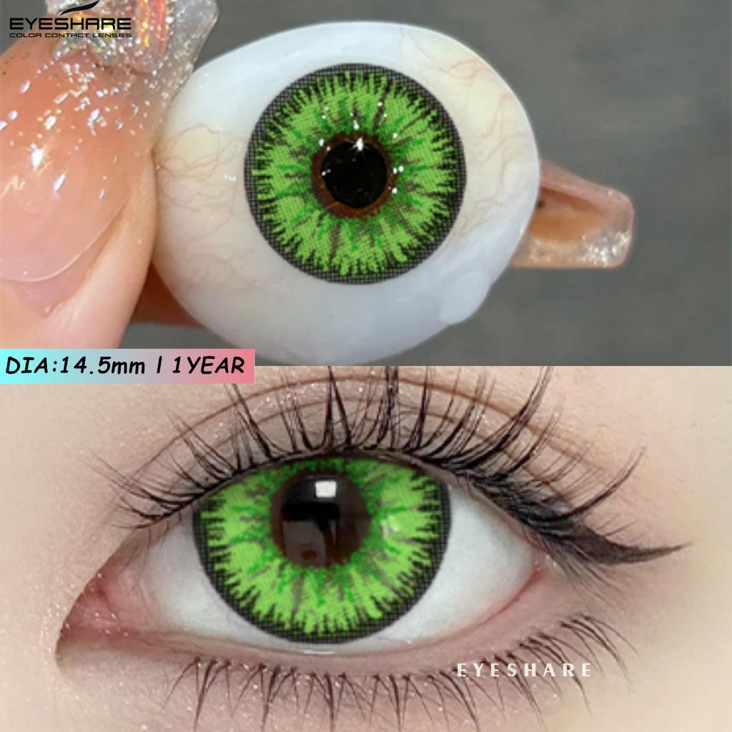 Eyeshare Абсолютно новые цветные контактные линзы для ролевых игр на Хэллоуин, синие очки с красным зрачком, розовые косметические линзы, цветные линзы для макияжа в стиле аниме, 1 пара