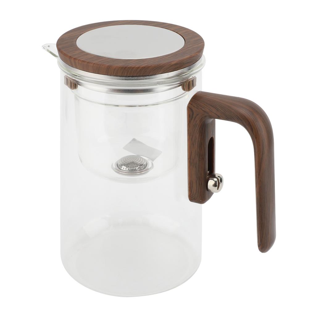Water Separation Glass Teapot with Strainer 800ml Clear Tea Pot with Wooden Handle Secure Lid Magnetic Switch