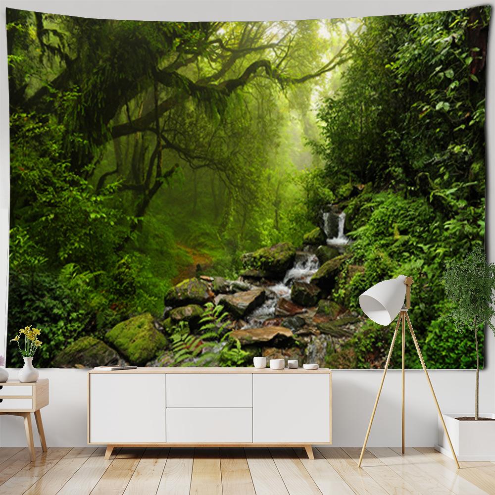 Natural Landscape Tapestry Wall Hanging Moss Forest and Stream Landscape Decor Bedroom and Living Room Home Decoration