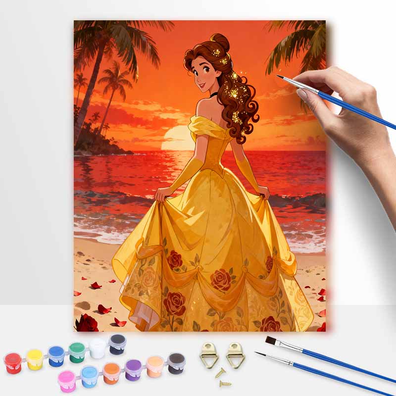 Disney Oil Paint Hand Painting Kit Belle Sunset Beach Decoration Classic Style Home Decor Art Craft Wall Hanging Personalized Painting Gift