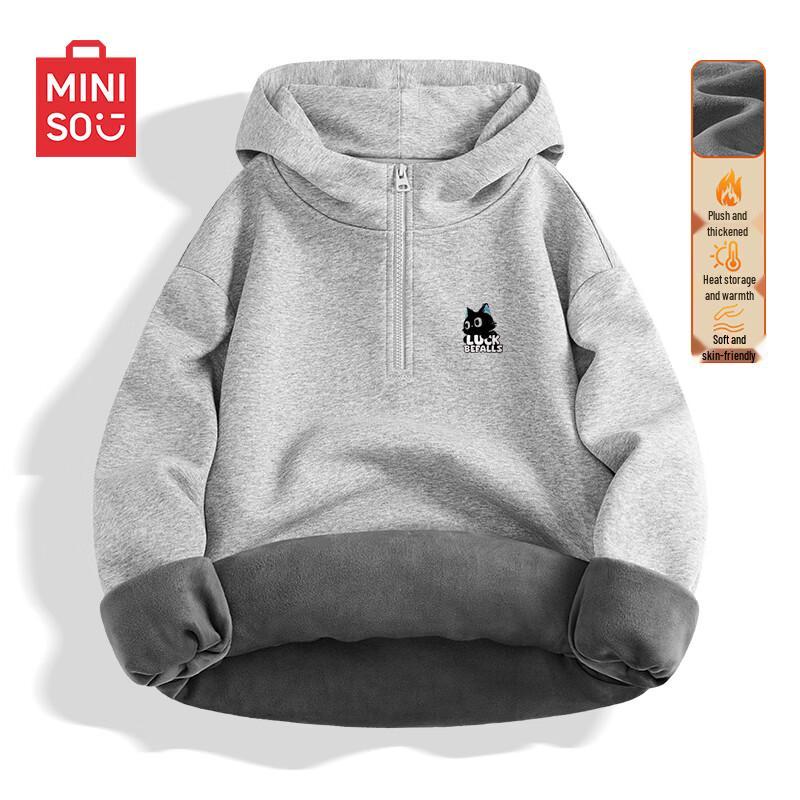 MINISO Heavyweight Hooded Pullover Sweatshirt with Half-Zipper