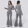 Женский ribbed set для йоги на молнии: Приталенный костюм из двух частей на осень и зиму - Идеально подходит для бега, спорта и повседневной носки