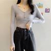 Kuz Qish V-boʻyinli Top Slim Fit Qisqa Bir xil rang Ichki Uzun qisma Asos Trikotaj Sviter Ayollar uchun