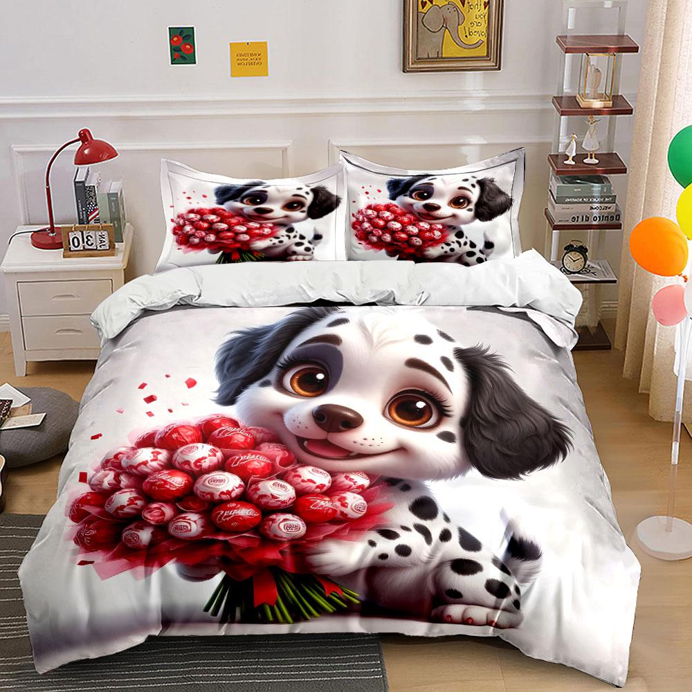 Cute Dalmatian with Candy Bouquet Bedding Duvet Cover Set (1*Duvet Cover 2*Pillowcases, without duvet insert)