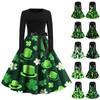 Women's Vintage Classic Dress Long Sleeve St. Patrick's Day Print Crew-neck Swing Dress