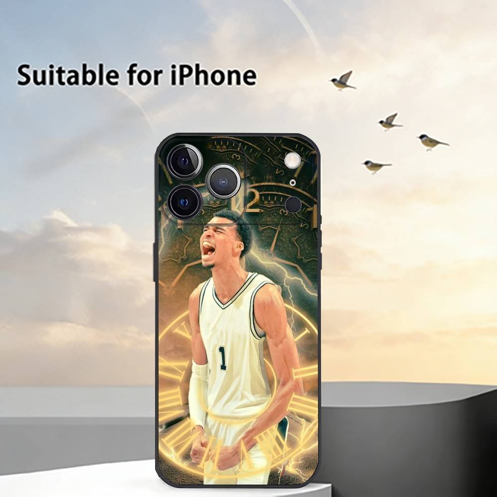 Спортивный чехол для телефона Victor Wembanyama для iPhone 17, 16, 15, 14, 13, 12, 11 Plus, Pro Max, Другие Мягкий черный чехол