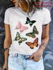 Dragonfly Butterfly Printed Women's T-Shirt for Spring and Summer Round Neck Fashionable Casual Short Sleeved Top Women Clothing