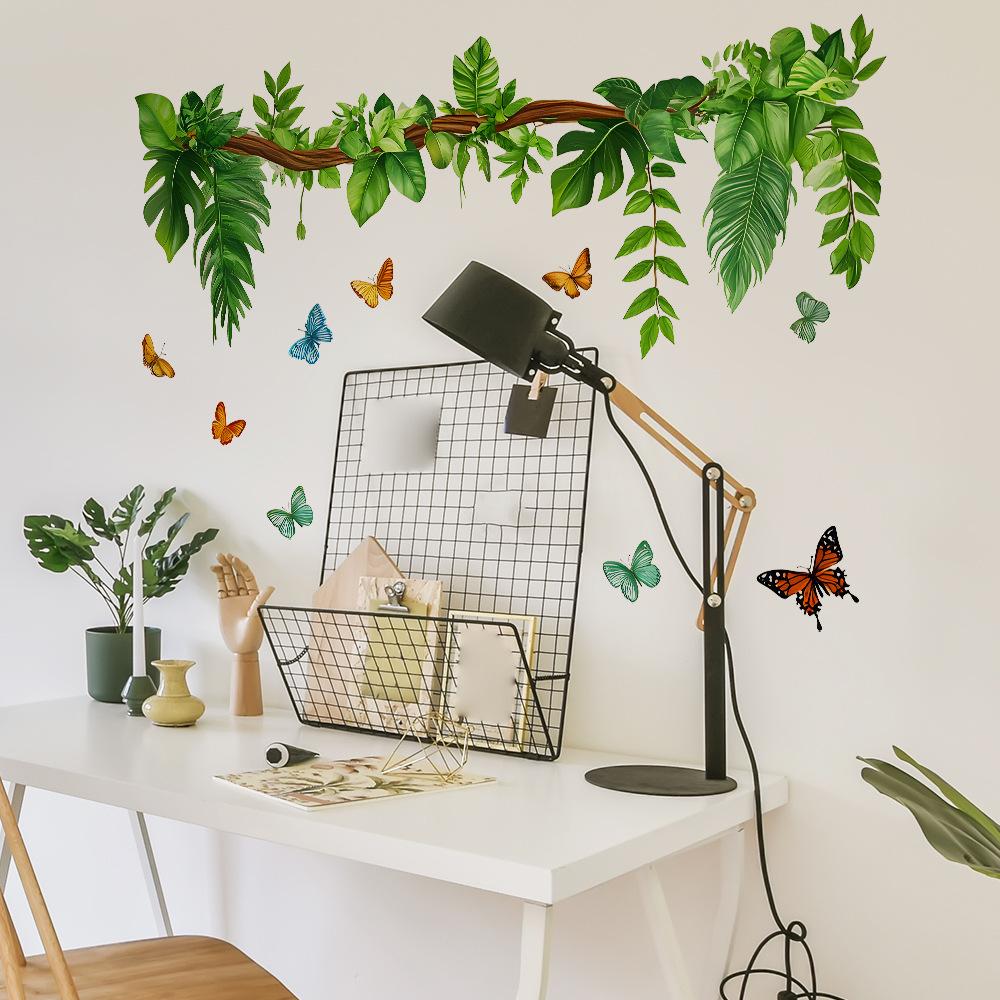 Ручная роспись Зелень и Бабочка Наклейка на стену Вдохновленная природой Элегантный Самоклеящийся Съемный Декор для Спальни Гостиной