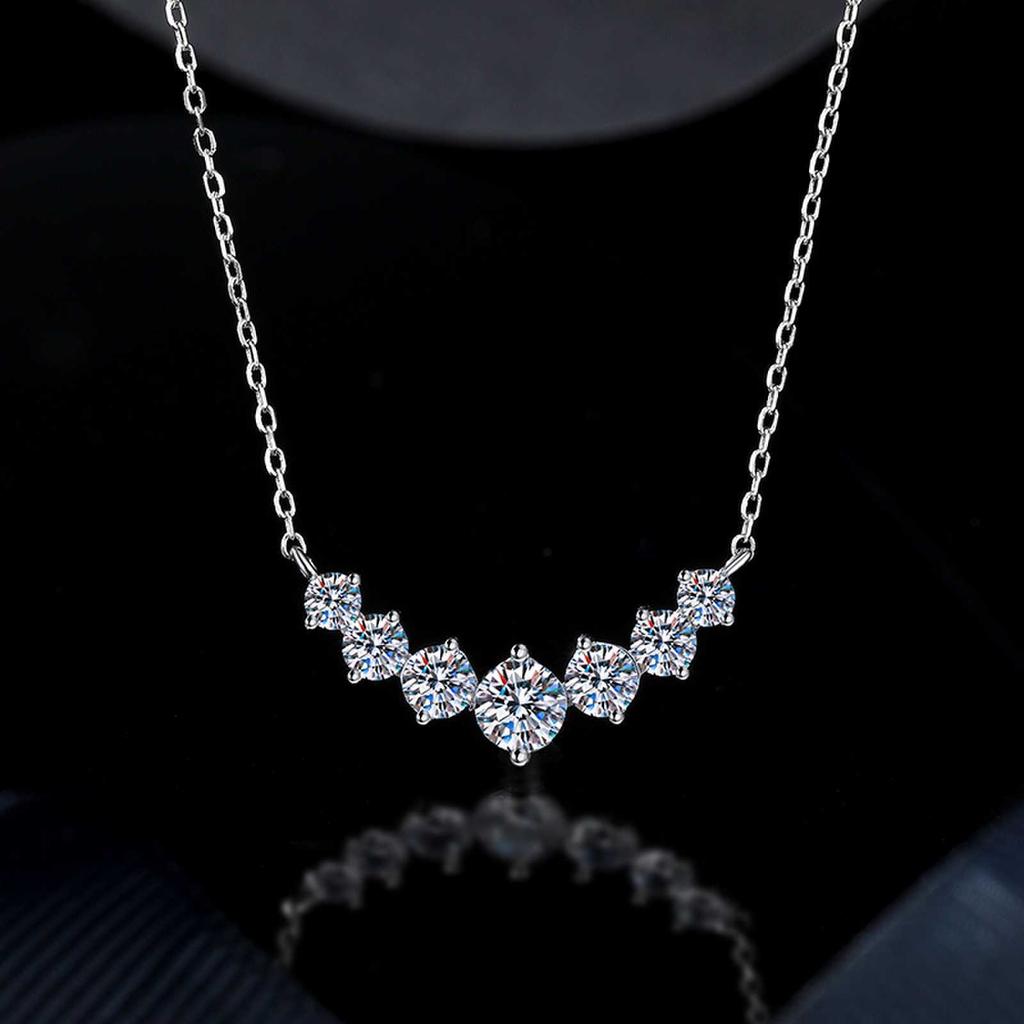 Moissanite Seven Princess Smile Necklace, S925 Sterling Silver Choker Pendant, Elegant Women's Jewelry