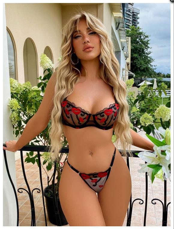 Европейский и американский эротический вышитый цветочный комплект нижнего белья