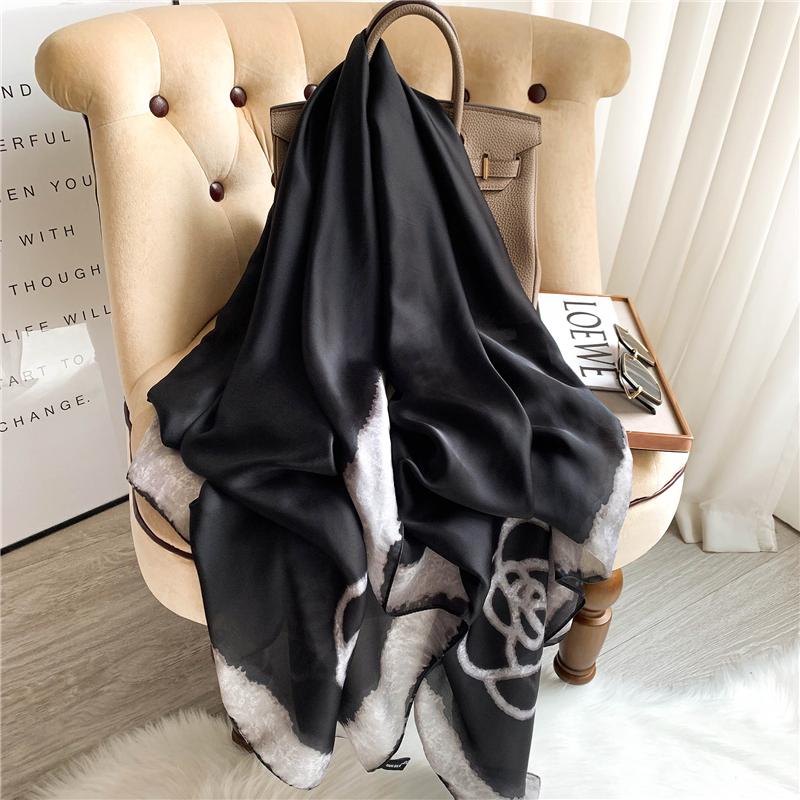 Big Size Women Scarf Spring Silk Hijabs Floral Print Shawls and Wraps Ladies Pashmina Bandana Foulard Soie Scarves