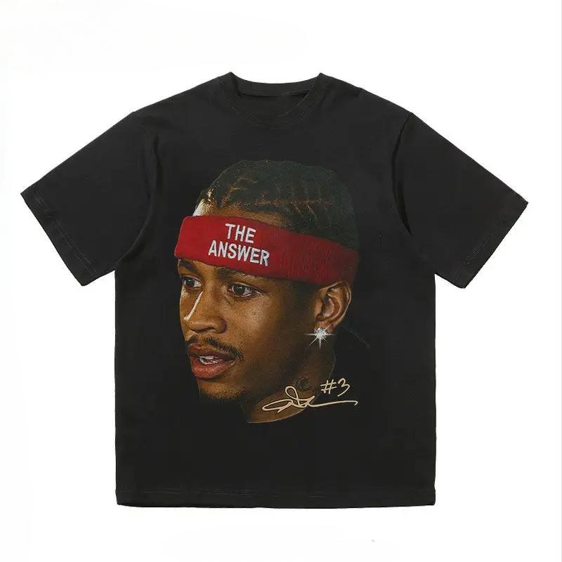 NBA Iverson Printed High Street Sports Basketball Clothes Summer Men's and Women's T-shirt Fashion Loose Short Sleeves