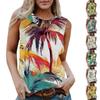 Женская повседневная футболка без рукавов с круглым вырезом и гавайским принтом