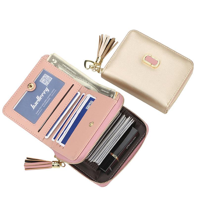 Женский модный короткий кошелек из искусственной кожи с кисточками на молнии, женский универсальный кошелек для монет с несколькими картами