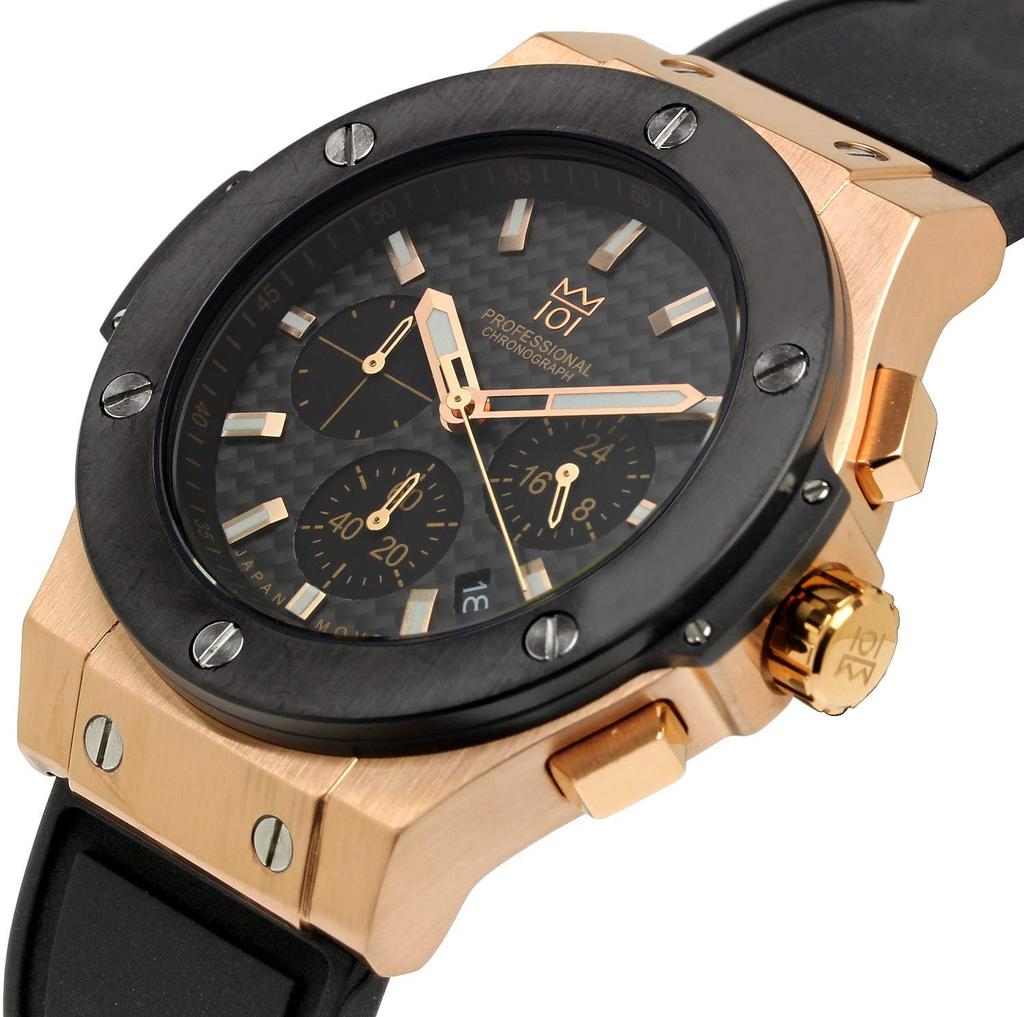 Часы Hyakuichi, водонепроницаемость 100 м, каучуковый ремешок, карбоновый циферблат, черный и розовое золото [HYAKUICHI 101] № 8, мужские