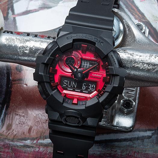 Casio Мужские кварцевые часы GA-700AR-1A из смолы, водонепроницаемые до 200 м, аналоговые, ударопрочные