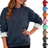 Women's Casual Fashion RoundNeck Pullover Top Winter Solid Color Plush Sweatshirt