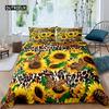 Пододеяльник с изображением подсолнуха, комплект постельного белья Queen, комплект постельного белья с изображением коровы, черно-белый абстрактный комплект постельного белья с изображением листьев растений, полиэстеровый пододеяльник