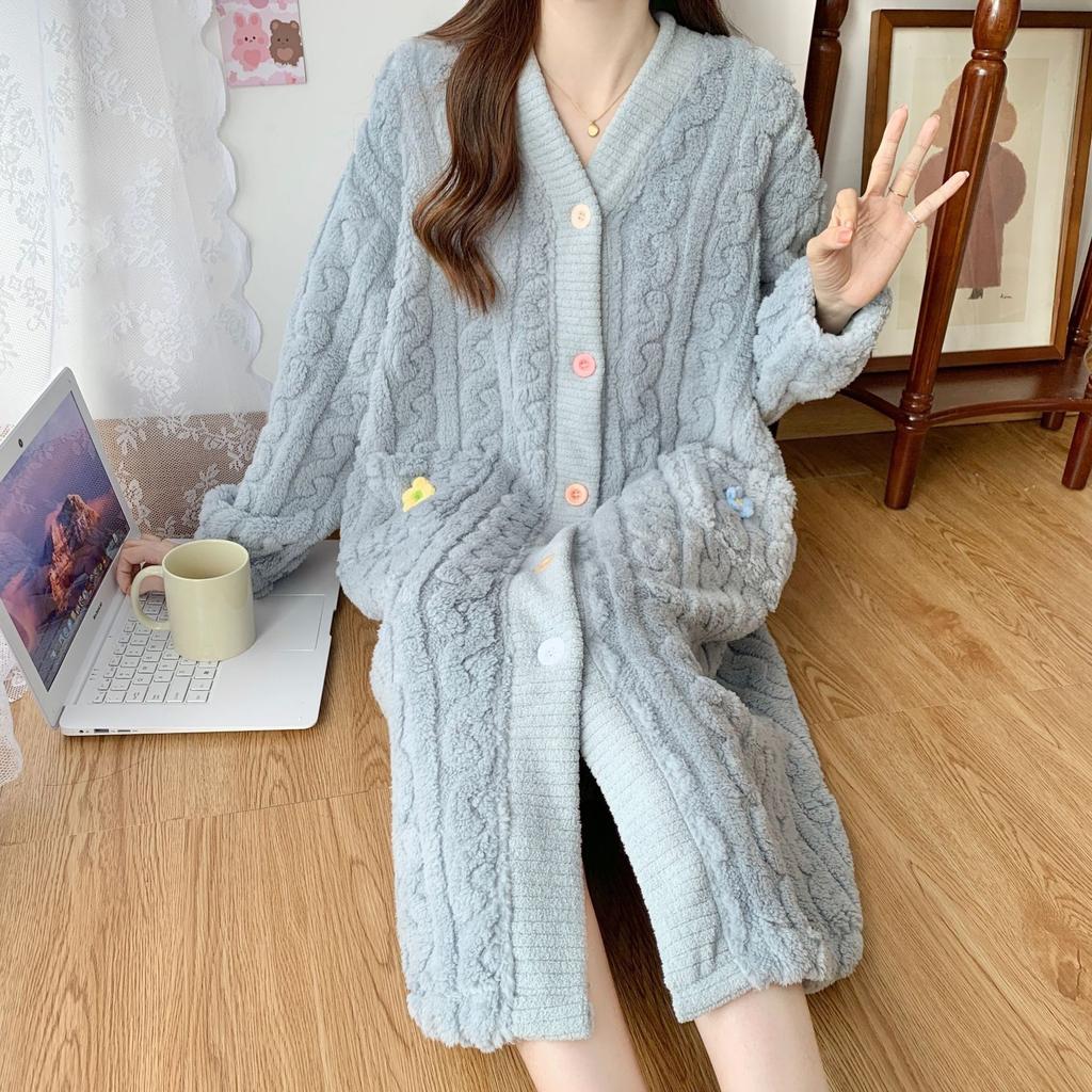 Утолщенная теплая одежда для беременных женщин, зимний коралловый бархатный халат, стеганый, средней длины, женская фланелевая домашняя одежда, халат для кормления грудью