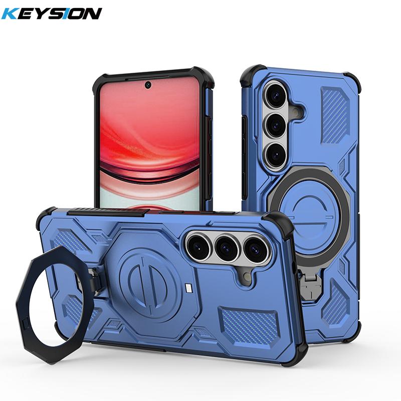 KEYSION Ударопрочный Магнитный Чехол для Samsung S26 Ultra 5G Вертикальная Металлическая Кольцо-подставка Задняя Крышка Телефона для Galaxy S26 S26+Plus