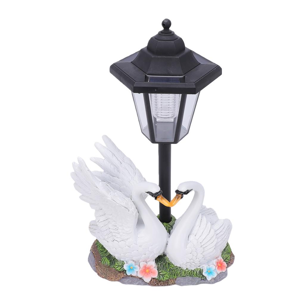 Swan Garden Statue with Solar Lantern Resin Outdoor Decorative Sculpture for Porch Patio Lawn Pathway