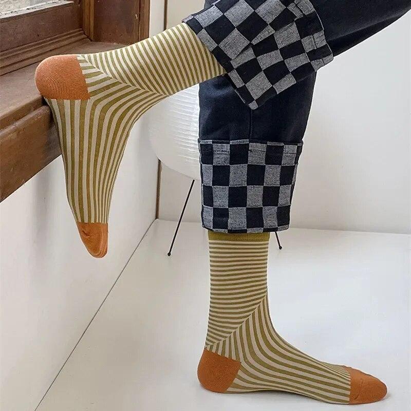 Multicolors Striped Woman Socks Korean Fashion Retro Socks Women Casual Harajuku Cotton Girls Students Crew Socks College Styles