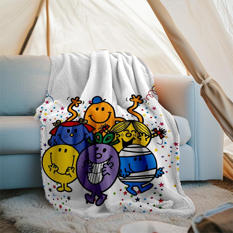Mr. Men and Little Miss Theme Printed Blanket - Perfect for Couch, Bed, Travel & Outdoor Use | Machine Washable, Cozy & Durable.
