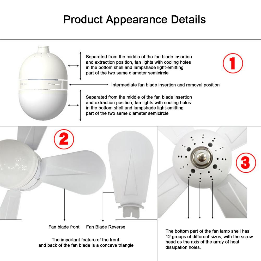 EY# 48W Ceiling Fan Light 15.75 Inch 4 Blades E26/E27 Socket Fan Lamp (White)