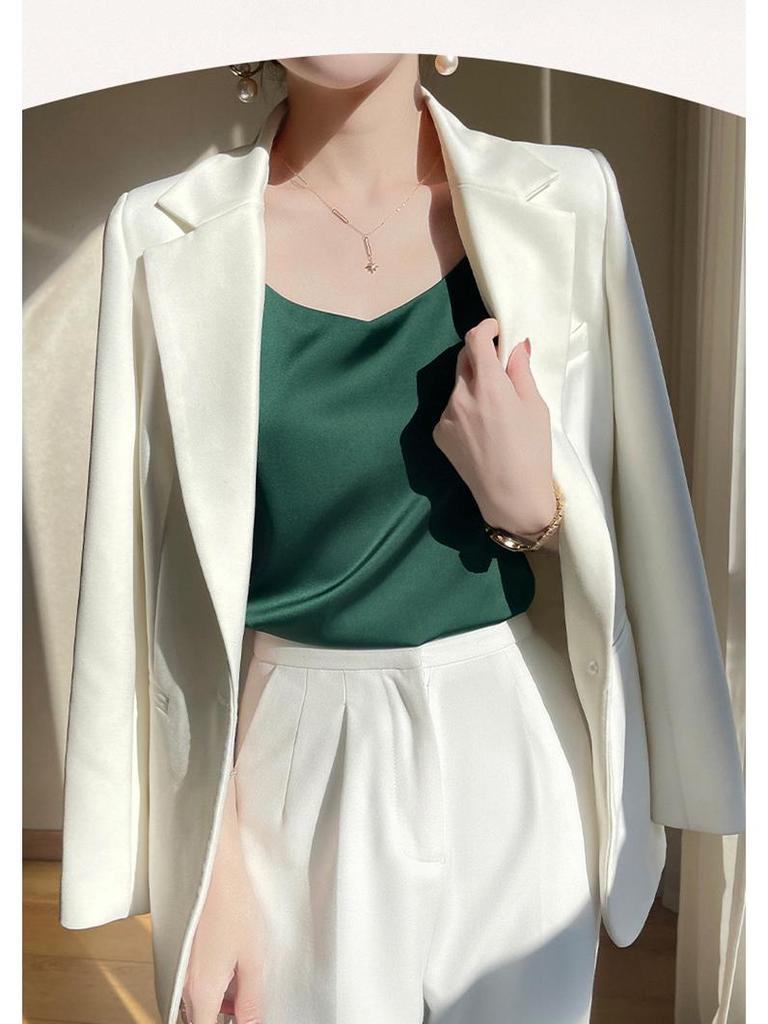 Атласная майка на V-образном вырезе: Женский универсальный, сексуальный летний топ